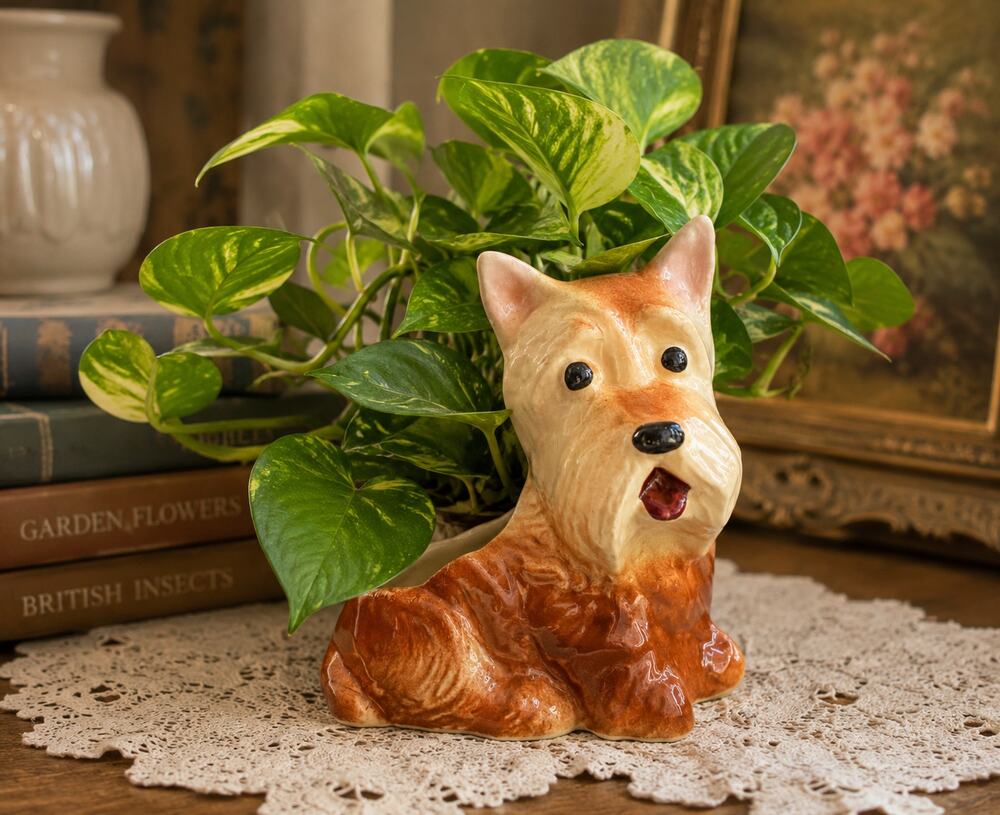 Vintage Royal Copley Scottie Dog Planter, Mid Century Ceramic Scottish Terrier